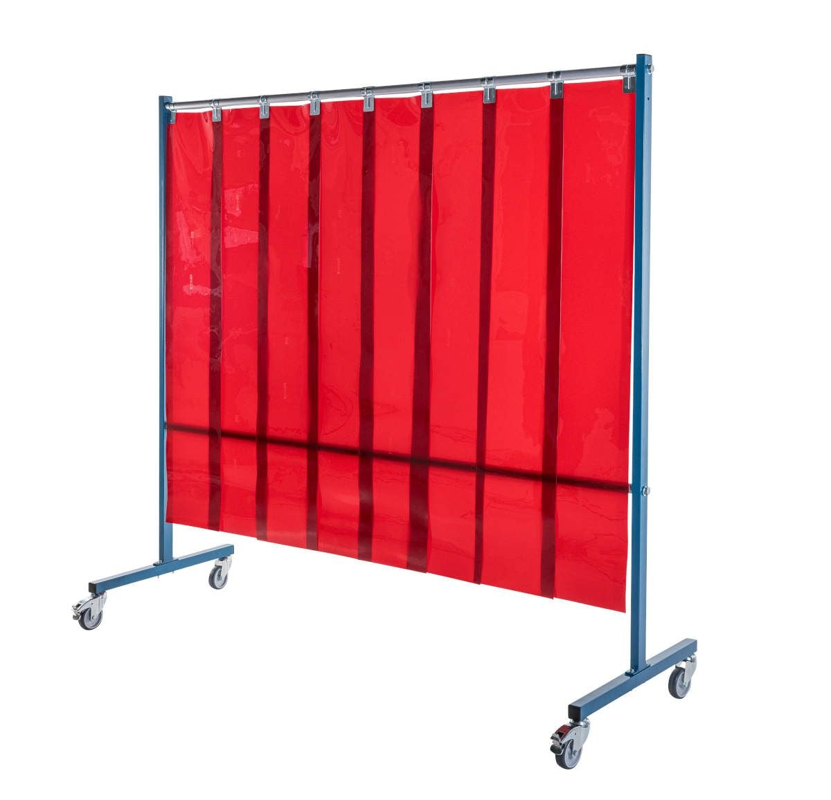 Ecran mobile d'atelier 1 VOLET avec Lanières suspendues 300 x 2 mm - Orange - DIN EN ISO 25980- hauteur 1950 mm x largeur 2100 mm -Monté sur 4 roulettes Ø 100 mm  dont 2 avec frein - [la pièce]