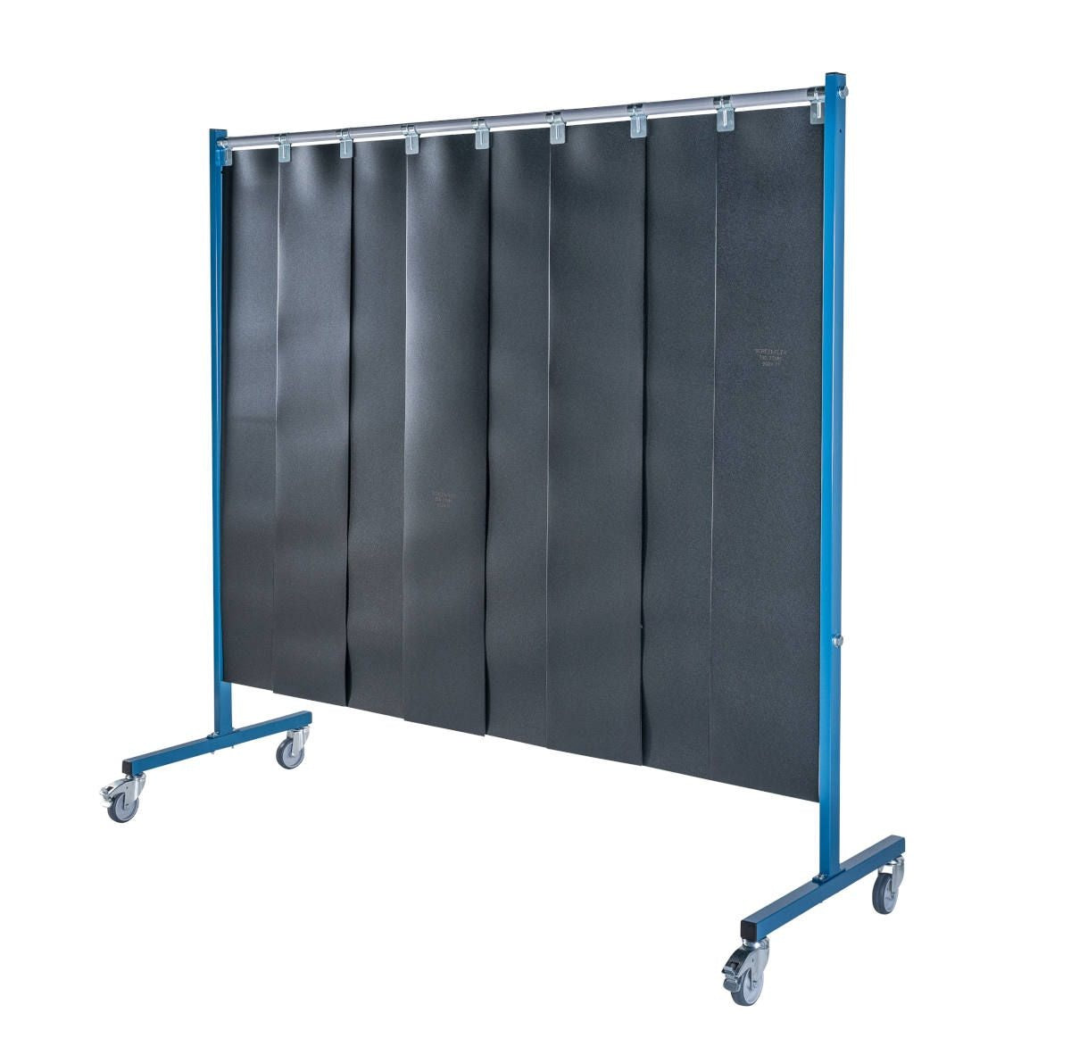 Ecran mobile d'atelier 1 VOLET avec Lanières suspendues 300 x 2 mm - Vert Teinte 9 - DIN EN ISO 25980- hauteur 1950 mm x largeur 2100 mm -Monté sur 4 roulettes Ø 100 mm  dont 2 avec frein - [la pièce]