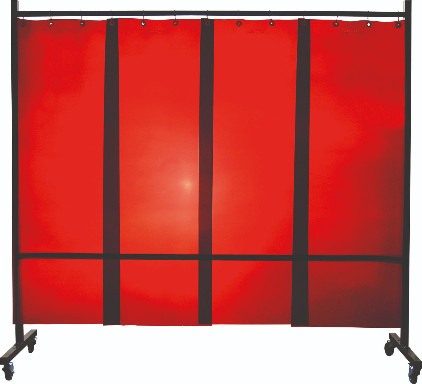 Ecran mobile d'atelier 1 VOLET avec Lanières suspendues épaisseur 1,0 mm - Orange - DIN EN ISO 25980- hauteur 1950 mm x largeur 2100 mm -Monté sur 4 roulettes Ø 100 mm  dont 2 avec frein - [la pièce]