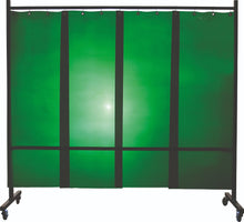 Ecran mobile d'atelier 1 VOLET avec Lanières suspendues épaisseur 1,0 mm - Vert Teinte 6 - DIN EN ISO 25980- hauteur 1950 mm x largeur 2100 mm -Monté sur 4 roulettes Ø 100 mm  dont 2 avec frein - [la pièce]