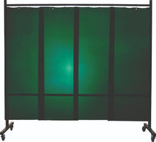 Ecran mobile d'atelier 1 VOLET avec Lanières suspendues épaisseur 1,0 mm - Vert Teinte 9 - DIN EN ISO 25980- hauteur 1950 mm x largeur 2100 mm -Monté sur 4 roulettes Ø 100 mm  dont 2 avec frein - [la pièce]