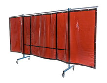 Ecran mobile d'atelier 3 VOLETS avec 3 rideaux suspendus épaisseur 0,4 mm - Bronze - DIN EN ISO 25980- hauteur 1950 mm x largeur 3700 mm -Monté sur 4 roulettes Ø 100 mm  dont 2 avec frein - [la pièce]