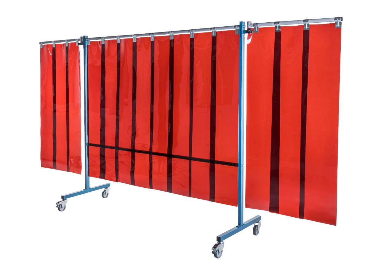 Ecran mobile d'atelier 3 VOLETS avec Lanières suspendues 300 x 2 mm - Bronze - DIN EN ISO 25980- hauteur 1950 mm x largeur 3700 mm -Monté sur 4 roulettes Ø 100 mm  dont 2 avec frein - [la pièce]
