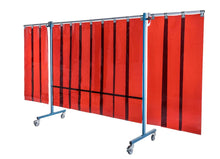 Ecran mobile d'atelier 3 VOLETS avec Lanières suspendues 300 x 2 mm - Bronze - DIN EN ISO 25980- hauteur 1950 mm x largeur 3700 mm -Monté sur 4 roulettes Ø 100 mm  dont 2 avec frein - [la pièce]