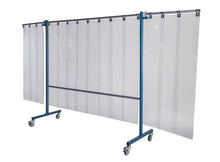 Ecran mobile d'atelier 3 VOLETS avec Lanières suspendues 300 x 2 mm - Incolore Hlan=1950 mm - hauteur 1950 mm x largeur 3700 mm -Monté sur 4 roulettes Ø 100 mm  dont 2 avec frein - [la pièce]