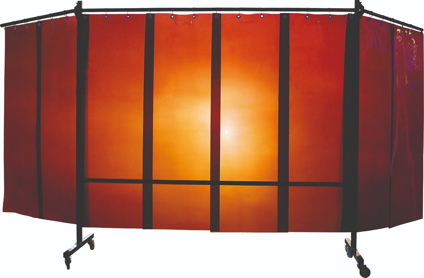 Ecran mobile d'atelier 3 VOLETS avec Lanières suspendues épaisseur 1,0 mm - Bronze - DIN EN ISO 25980- hauteur 1950 mm x largeur 3700 mm -Monté sur 4 roulettes Ø 100 mm  dont 2 avec frein - [la pièce]