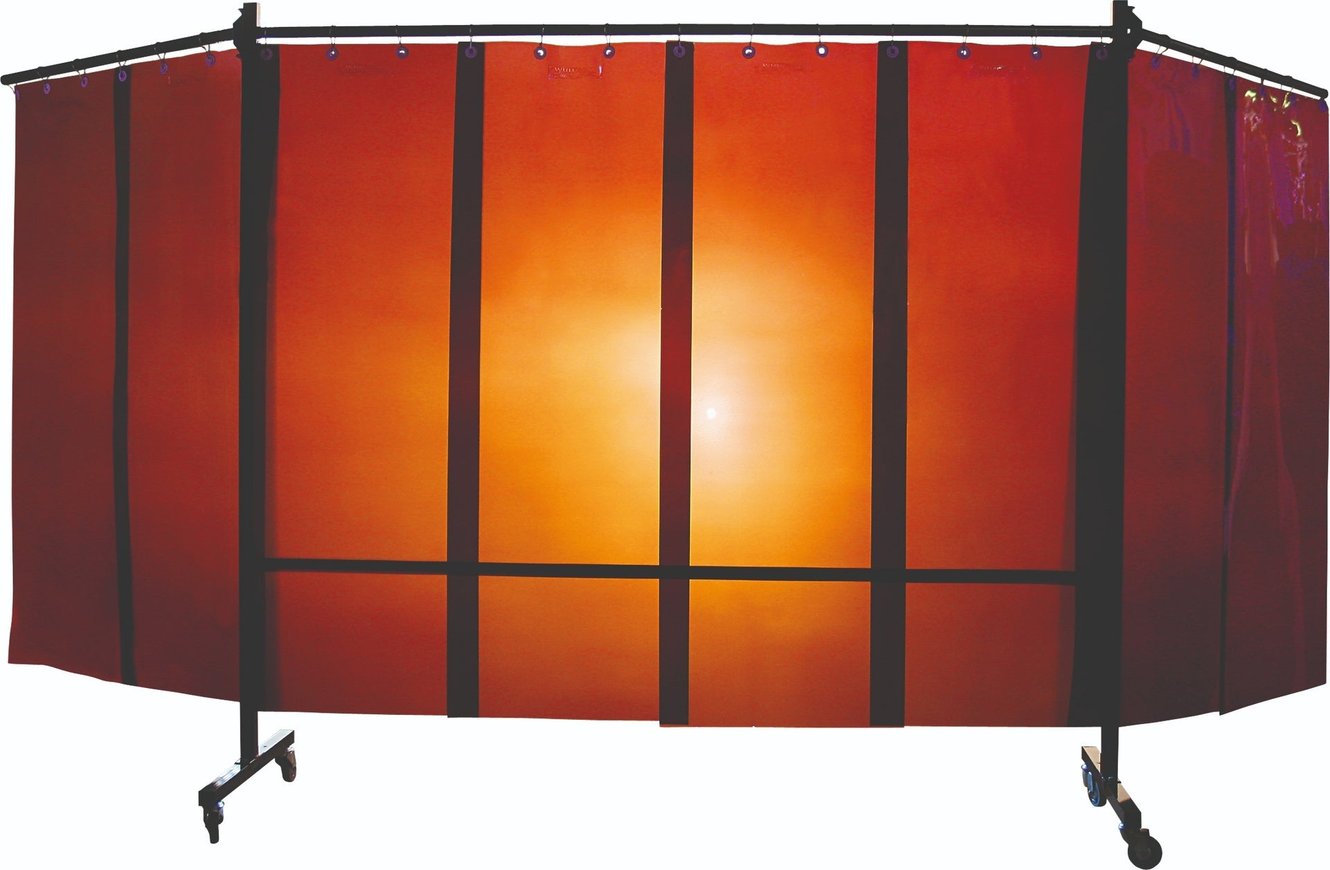 Ecran mobile d'atelier 3 VOLETS avec Lanières suspendues épaisseur 1,0 mm - Bronze - DIN EN ISO 25980- hauteur 1950 mm x largeur 3700 mm -Monté sur 4 roulettes Ø 100 mm  dont 2 avec frein - [la pièce]