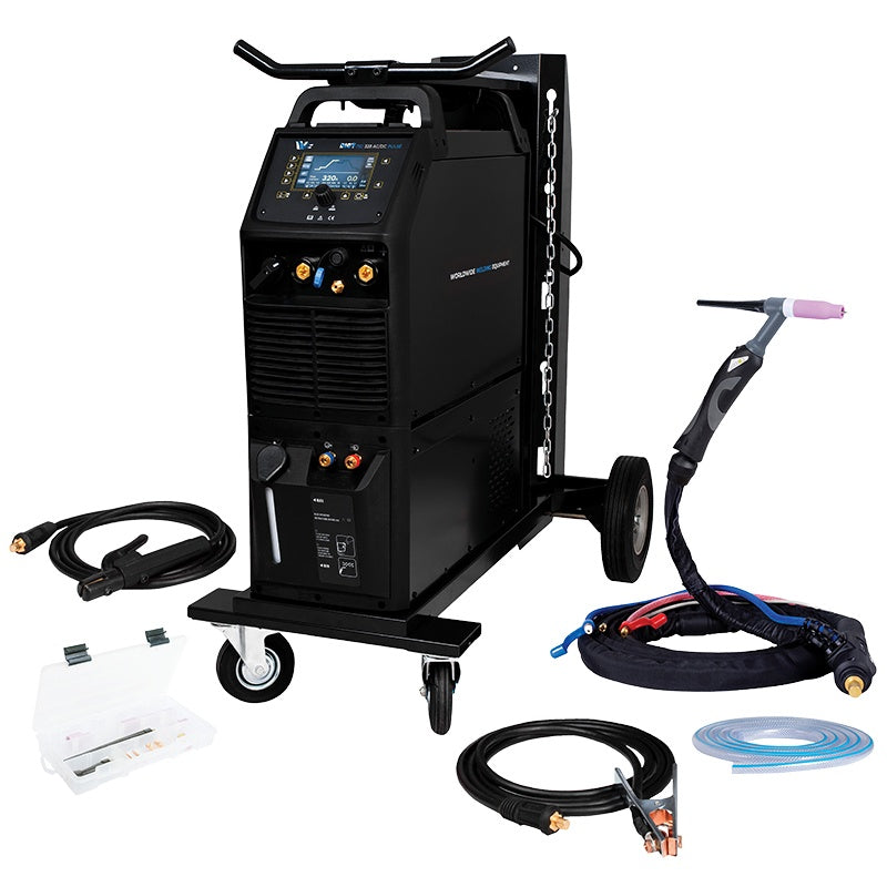 Poste à souder PROTIG 328 AC/DC - TIG pulsé AC/DC, MMA 320A à 60 % avec refroidisseur intégré, torche TIG18 4m, Kit Pince de masse 3m et chariot 4 roues - alimentation 380V triphasé - [la pièce]