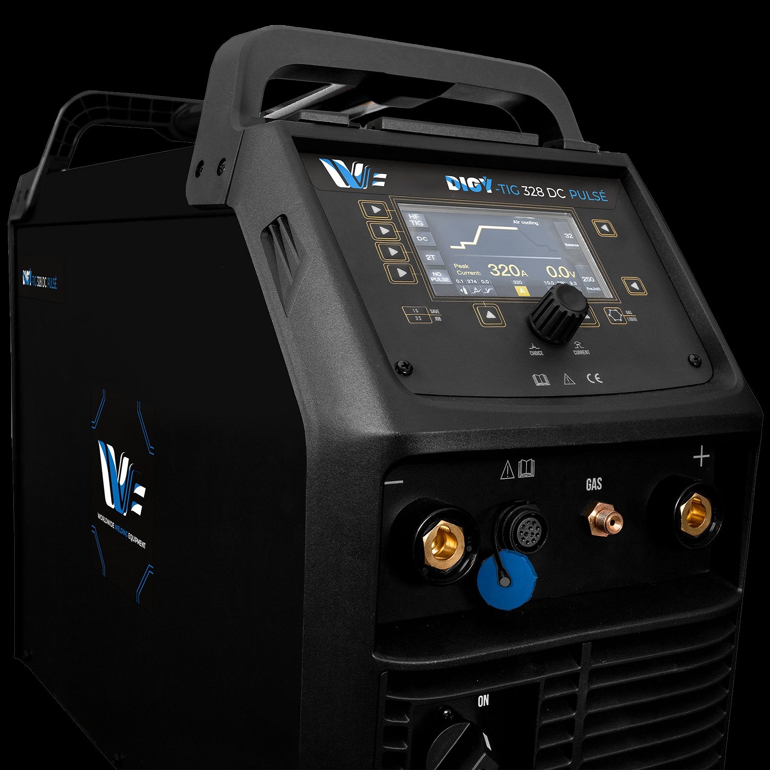 Poste à souder PROTIG 328DC pulsé  -SOURCE SEULE- TIG/MMA 320A à 60 % refroidi air avec torche TIG18 4m, Kit Pince de masse 3m, chariot 4 roues et adaptateur 12 pin - alimentation 380V triphasé - [la pièce]