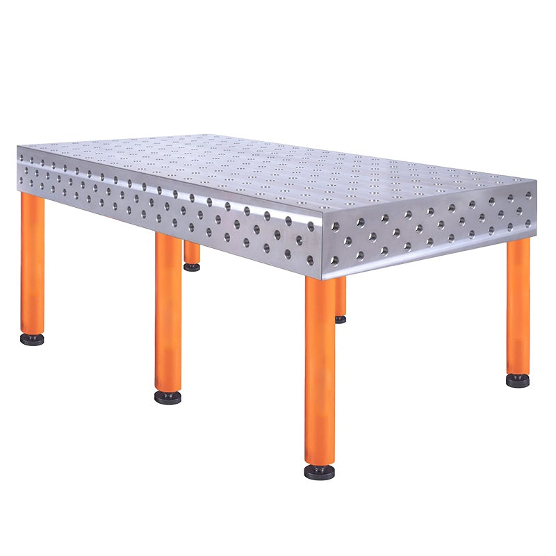 Table de soudage 2000 x 1000 x 200mm avec 6 pieds à roulettes de 550mm - FONTE EN-GIL-300, Epaisseur plateau 25mm, système d28 - [la pièce]