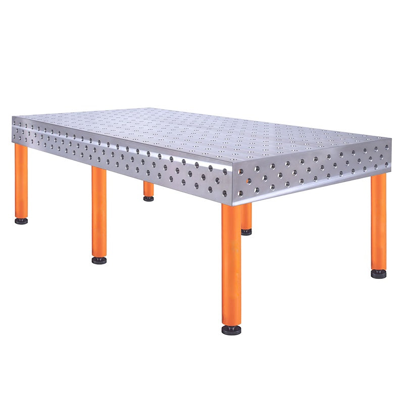 Table de soudage 2400 x 1200 x 200mm avec 6 pieds à roulettes de 550mm - FONTE EN-GIL-300, Epaisseur plateau 25mm, système d28 - [la pièce]