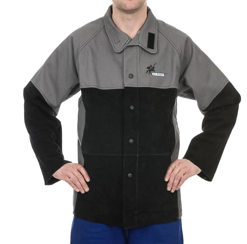 Veste soudeur cuir / dos tissu anti-feu/velcro+pression taille M - [la pièce]
