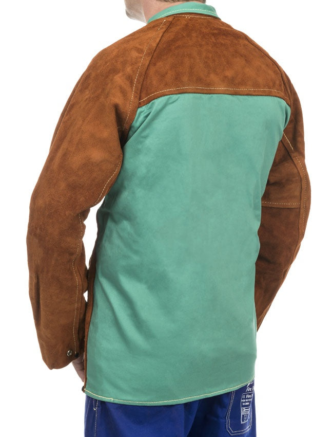 Veste soudeur cuir croute bovin dos proban anti-feu, fermeture velcro+pression taille XL - [la pièce]